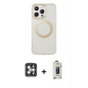 MARSİLYAN™- iPhone 15 Pro Max Kılıf Pusula Form - Siyah Bilvis Hayalet Cam Ekran Koruyucu + PVD Metal Kamera Lens - GI