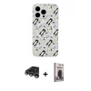 MARSİLYAN™- iPhone 15 Pro Max Kılıf Pusula Form - Siyah Bilvis Hayalet Cam Ekran Koruyucu + Raze Metal Kamera Lens - GS