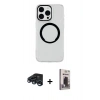 MARSİLYAN™- iPhone 15 Pro Max Kılıf Pusula Form - Siyah Bilvis Hayalet Cam Ekran Koruyucu + Raze Metal Kamera Lens - LT