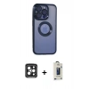 MARSİLYAN™- iPhone 15 Pro Max Kılıf Pusula Form - Siyah Bilvis Hayalet Cam Ekran Koruyucu + PVD Metal Kamera Lens - SH