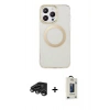 MARSİLYAN™- iPhone 15 Pro Max Kılıf Pusula Form - Siyah Bilvis Hayalet Cam Ekran Koruyucu + Titanyum Gri Raze Metal Kamera Lens