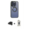 MARSİLYAN™- iPhone 15 Pro Max Kılıf Pusula Form - Siyah Bilvis Hayalet Cam Ekran Koruyucu + Titanyum Gri Raze Metal Kamera Lens