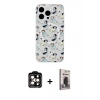 MARSİLYAN™- iPhone 15 Pro Max Kılıf Pusula Form - Siyah Bilvis Hayalet Cam Ekran Koruyucu + PVD Metal Kamera Lens - TU