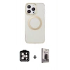 MARSİLYAN™- iPhone 15 Pro Max Kılıf Pusula Form - Siyah Bilvis Hayalet Cam Ekran Koruyucu + PVD Metal Kamera Lens - TU