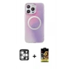 MARSİLYAN™- iPhone 15 Pro Max Kılıf Pusula Form - Siyah Buffer Cam Ekran Koruyucu + PVD Metal Kamera Lens - GS