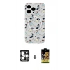 MARSİLYAN™- iPhone 15 Pro Max Kılıf Pusula Form - Siyah Buffer Cam Ekran Koruyucu + PVD Metal Kamera Lens - GS