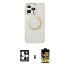MARSİLYAN™- iPhone 15 Pro Max Kılıf Pusula Form - Siyah Buffer Cam Ekran Koruyucu + PVD Metal Kamera Lens - GS