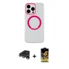 MARSİLYAN™- iPhone 15 Pro Max Kılıf Pusula Form - Siyah Buffer Cam Ekran Koruyucu + Gümüş Raze Metal Kamera Lens
