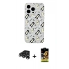 MARSİLYAN™- iPhone 15 Pro Max Kılıf Pusula Form - Siyah Buffer Cam Ekran Koruyucu + Gümüş Raze Metal Kamera Lens