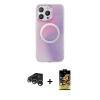 MARSİLYAN™- iPhone 15 Pro Max Kılıf Pusula Form - Siyah Buffer Cam Ekran Koruyucu + Gümüş Raze Metal Kamera Lens