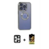 MARSİLYAN™- iPhone 15 Pro Max Kılıf Pusula Form - Siyah Buffer Cam Ekran Koruyucu + Lacivert PVD Metal Kamera Lens
