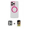 MARSİLYAN™- iPhone 15 Pro Max Kılıf Pusula Form - Siyah Buffer Cam Ekran Koruyucu + PVD Metal Kamera Lens - LT