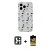 MARSİLYAN™- iPhone 15 Pro Max Kılıf Pusula Form - Siyah Buffer Cam Ekran Koruyucu + PVD Metal Kamera Lens - LT
