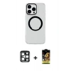 MARSİLYAN™- iPhone 15 Pro Max Kılıf Pusula Form - Siyah Buffer Cam Ekran Koruyucu + PVD Metal Kamera Lens - LT