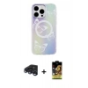 MARSİLYAN™- iPhone 15 Pro Max Kılıf Pusula Form - Siyah Buffer Cam Ekran Koruyucu + Lacivert Raze Metal Kamera Lens