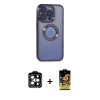 MARSİLYAN™- iPhone 15 Pro Max Kılıf Pusula Form - Siyah Buffer Cam Ekran Koruyucu + PVD Metal Kamera Lens - TU