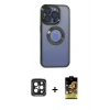 MARSİLYAN™- iPhone 15 Pro Max Kılıf Pusula Form - Siyah Buffer Cam Ekran Koruyucu + PVD Metal Kamera Lens - SH