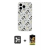 MARSİLYAN™- iPhone 15 Pro Max Kılıf Pusula Form - Siyah Buffer Cam Ekran Koruyucu + PVD Metal Kamera Lens - GI