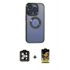 MARSİLYAN™- iPhone 15 Pro Max Kılıf Pusula Form - Siyah Buffer Cam Ekran Koruyucu + PVD Metal Kamera Lens - TU