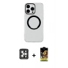 MARSİLYAN™- iPhone 15 Pro Max Kılıf Pusula Form - Siyah Buffer Cam Ekran Koruyucu + PVD Metal Kamera Lens - GI