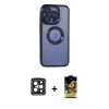 MARSİLYAN™- iPhone 15 Pro Max Kılıf Pusula Form - Siyah Buffer Cam Ekran Koruyucu + PVD Metal Kamera Lens - SH