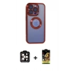 MARSİLYAN™- iPhone 15 Pro Max Kılıf Pusula Form - Siyah Buffer Cam Ekran Koruyucu + PVD Metal Kamera Lens - TU