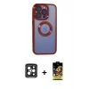 MARSİLYAN™- iPhone 15 Pro Max Kılıf Pusula Form - Siyah Buffer Cam Ekran Koruyucu + PVD Metal Kamera Lens - SH