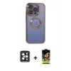 MARSİLYAN™- iPhone 15 Pro Max Kılıf Pusula Form - Siyah Buffer Cam Ekran Koruyucu + PVD Metal Kamera Lens - SH