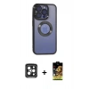 MARSİLYAN™- iPhone 15 Pro Max Kılıf Pusula Form - Siyah Buffer Cam Ekran Koruyucu + PVD Metal Kamera Lens - SH