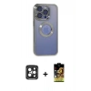 MARSİLYAN™- iPhone 15 Pro Max Kılıf Pusula Form - Siyah Buffer Cam Ekran Koruyucu + PVD Metal Kamera Lens - SH