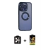 MARSİLYAN™- iPhone 15 Pro Max Kılıf Pusula Form - Siyah Buffer Cam Ekran Koruyucu + PVD Metal Kamera Lens - TU
