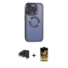 MARSİLYAN™- iPhone 15 Pro Max Kılıf Pusula Form - Siyah Buffer Cam Ekran Koruyucu + Raze Metal Kamera Lens - LT