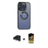 MARSİLYAN™- iPhone 15 Pro Max Kılıf Pusula Form - Siyah Buffer Cam Ekran Koruyucu + Raze Metal Kamera Lens - LT