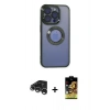 MARSİLYAN™- iPhone 15 Pro Max Kılıf Pusula Form - Siyah Buffer Cam Ekran Koruyucu + Raze Metal Kamera Lens - GS