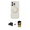 MARSİLYAN™- iPhone 15 Pro Max Kılıf Pusula Form - Siyah Buffer Cam Ekran Koruyucu + Raze Metal Kamera Lens - TMGI