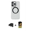 MARSİLYAN™- iPhone 15 Pro Max Kılıf Pusula Form - Siyah Buffer Cam Ekran Koruyucu + Raze Metal Kamera Lens - TMGI
