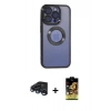 MARSİLYAN™- iPhone 15 Pro Max Kılıf Pusula Form - Siyah Buffer Cam Ekran Koruyucu + Raze Metal Kamera Lens - LT