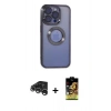 MARSİLYAN™- iPhone 15 Pro Max Kılıf Pusula Form - Siyah Buffer Cam Ekran Koruyucu + Raze Metal Kamera Lens - GS