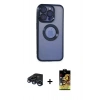 MARSİLYAN™- iPhone 15 Pro Max Kılıf Pusula Form - Siyah Buffer Cam Ekran Koruyucu + Raze Metal Kamera Lens - LT