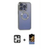 MARSİLYAN™- iPhone 15 Pro Max Kılıf Pusula Form - Siyah Buffer Hayalet Cam Ekran Koruyucu + PVD Metal Kamera Lens - GS
