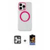 MARSİLYAN™- iPhone 15 Pro Max Kılıf Pusula Form - Siyah Buffer Hayalet Cam Ekran Koruyucu + PVD Metal Kamera Lens - GS