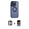 MARSİLYAN™- iPhone 15 Pro Max Kılıf Pusula Form - Siyah Buffer Hayalet Cam Ekran Koruyucu + PVD Metal Kamera Lens - GS