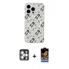 MARSİLYAN™- iPhone 15 Pro Max Kılıf Pusula Form - Siyah Buffer Hayalet Cam Ekran Koruyucu + PVD Metal Kamera Lens - GS