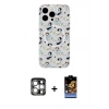 MARSİLYAN™- iPhone 15 Pro Max Kılıf Pusula Form - Siyah Buffer Hayalet Cam Ekran Koruyucu + PVD Metal Kamera Lens - GS