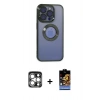 MARSİLYAN™- iPhone 15 Pro Max Kılıf Pusula Form - Siyah Buffer Hayalet Cam Ekran Koruyucu + PVD Metal Kamera Lens - GS