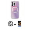 MARSİLYAN™- iPhone 15 Pro Max Kılıf Pusula Form - Siyah Buffer Hayalet Cam Ekran Koruyucu + PVD Metal Kamera Lens - GS