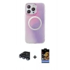 MARSİLYAN™- iPhone 15 Pro Max Kılıf Pusula Form - Siyah Buffer Hayalet Cam Ekran Koruyucu + Lacivert Raze Metal Kamera Lens