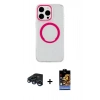 MARSİLYAN™- iPhone 15 Pro Max Kılıf Pusula Form - Siyah Buffer Hayalet Cam Ekran Koruyucu + Lacivert Raze Metal Kamera Lens