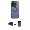 MARSİLYAN™- iPhone 15 Pro Max Kılıf Pusula Form - Siyah Buffer Hayalet Cam Ekran Koruyucu + Raze Metal Kamera Lens - LT