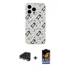 MARSİLYAN™- iPhone 15 Pro Max Kılıf Pusula Form - Siyah Buffer Hayalet Cam Ekran Koruyucu + Lacivert Raze Metal Kamera Lens